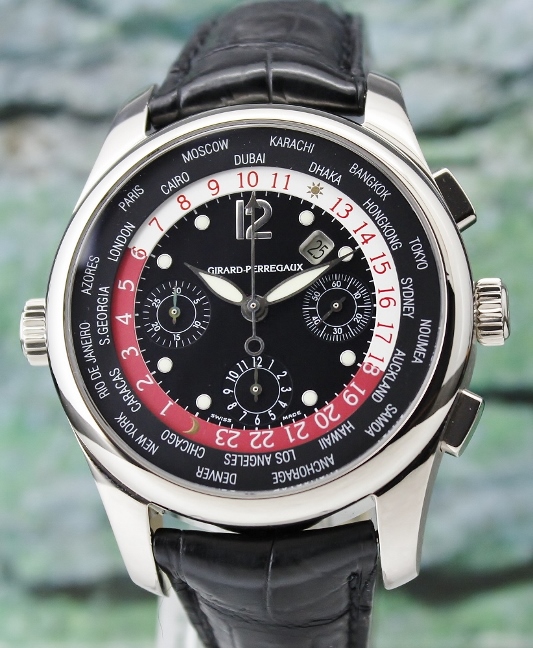 Girard Perregaux World Timer WW TC 18K White Gold Chronograph Automatic Watch / 4980